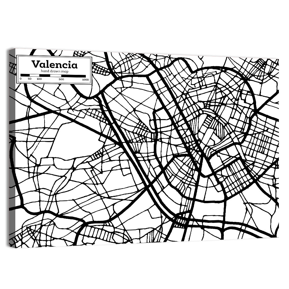 Valencia Street Network Map Wall Art, canvas print, landscape