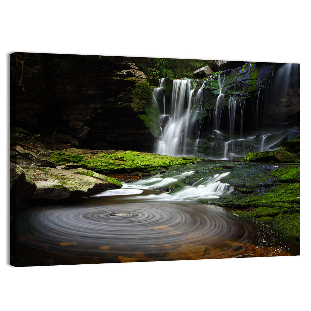 Forest Waterfall with Swirling Pond Wall Art, canvas print, landscape