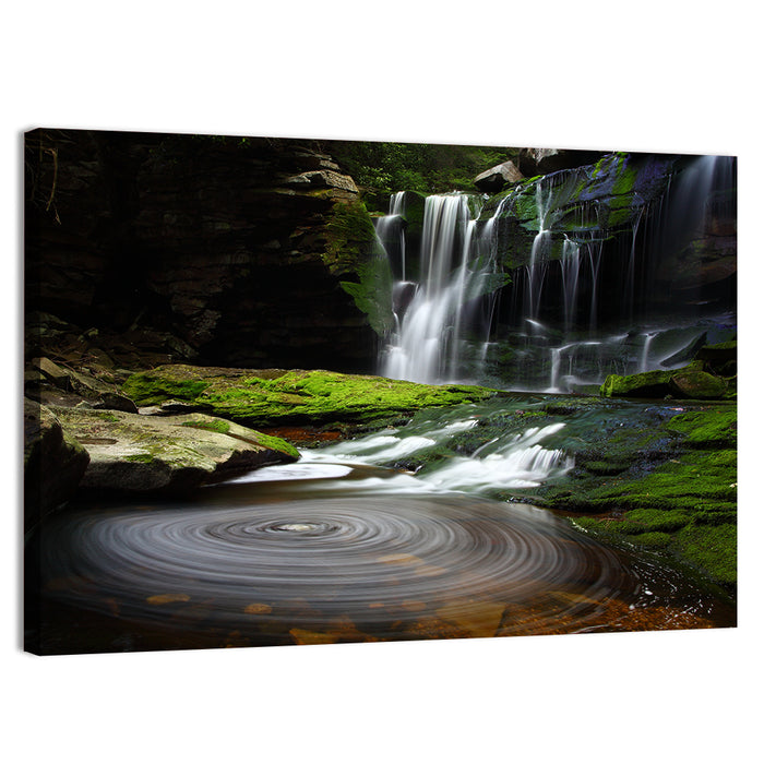 Forest Waterfall with Swirling Pond Wall Art as a canvas print