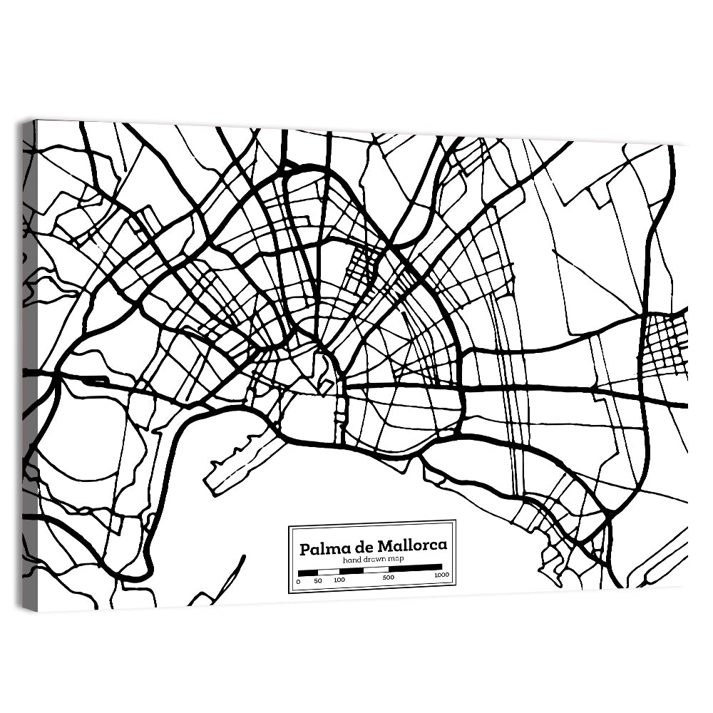 Minimalist Palma De Mallorca Map Wall Art, canvas print, landscape