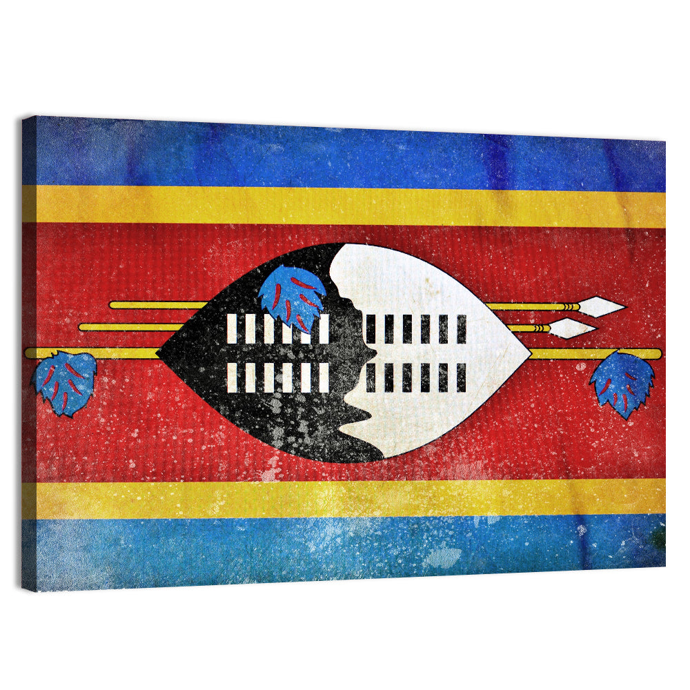 Eswatini Flag with Shield Emblem Wall Art, canvas print, landscape