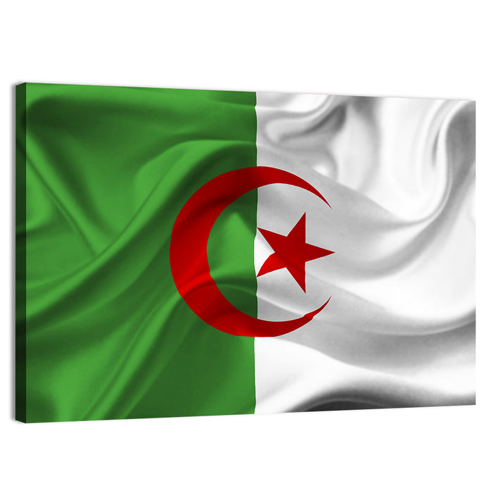 Waving Algerian Flag with Crescent and Star Wall Art as a canvas print