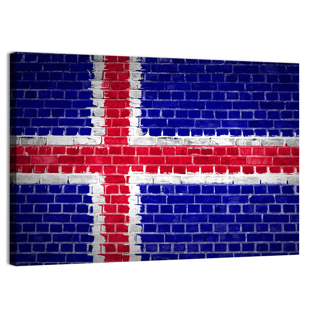Iceland Flag on Brick Wall Art, canvas print, landscape