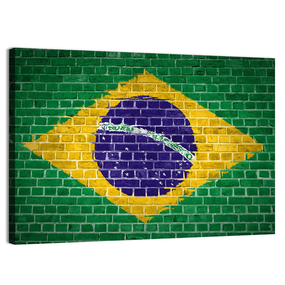 Brazilian Flag Brick Mural Wall Art, canvas print, landscape