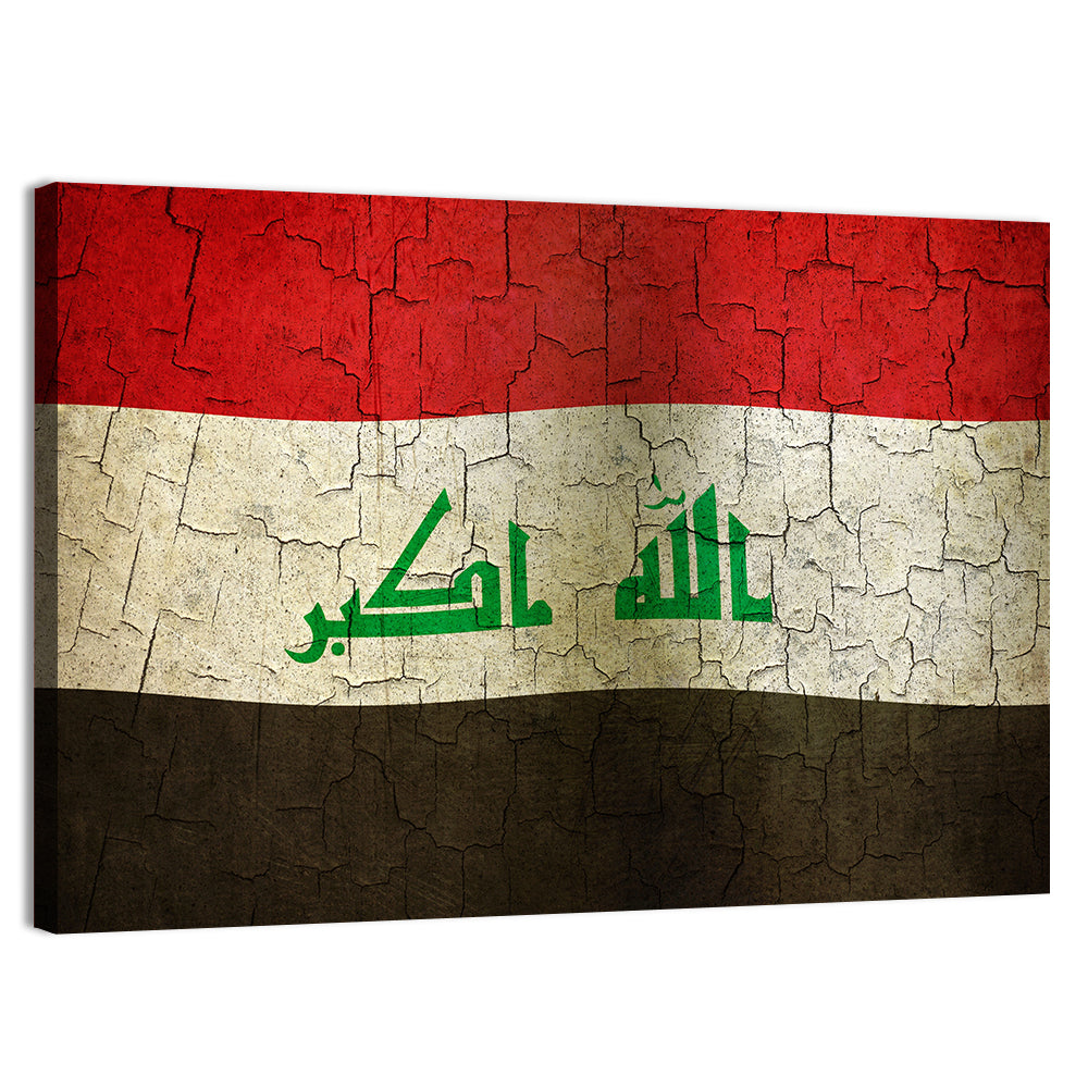 Iraqi Flag with Weathered Calligraphy Wall Art