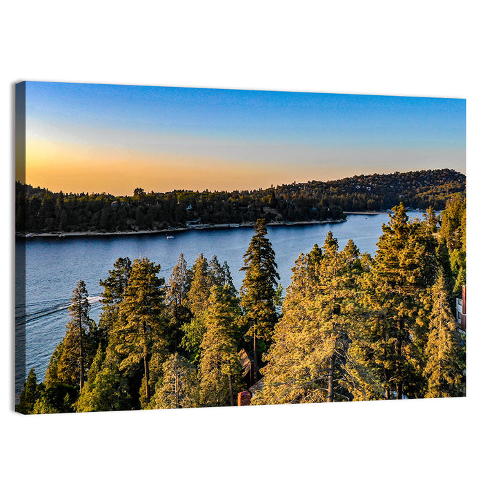 Lake Arrowhead Sunset Over Pines Wall Art as a canvas print