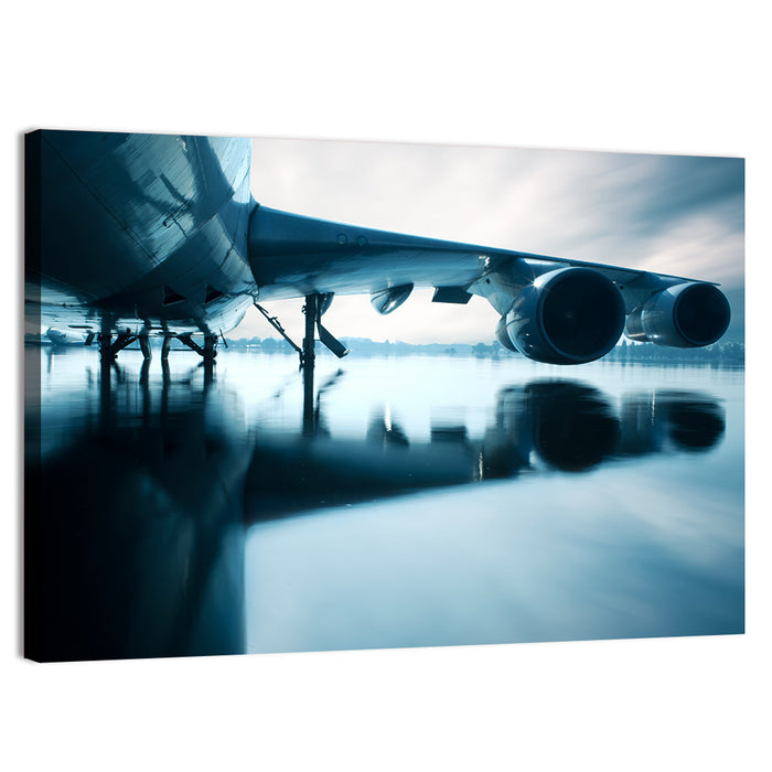 Aircraft Over Reflective Water Wall Art as a canvas print