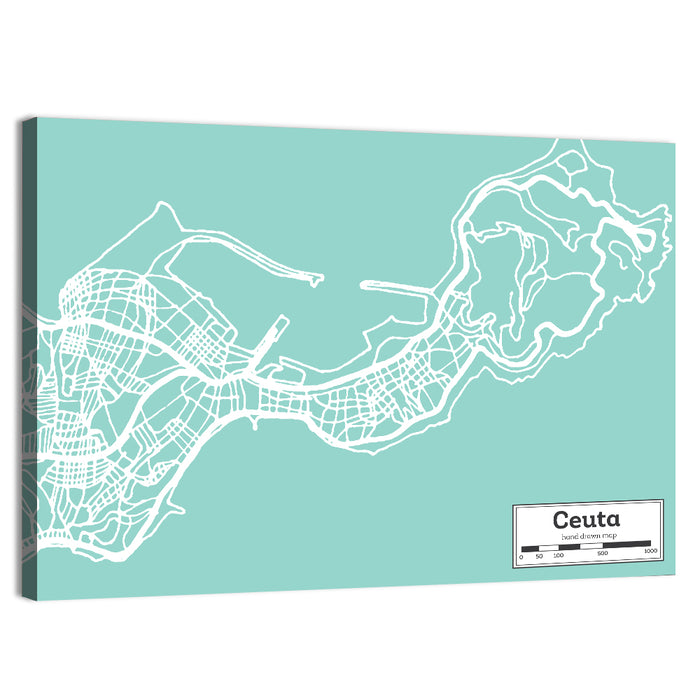 Ceuta City Map Wall Art as a canvas print