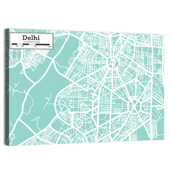 Delhi City Map Wall Art as a canvas print