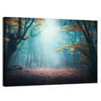 Misty Forest Path with Glowing Light Wall Art