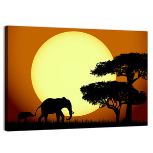 Elephants At Sunset Wall Art