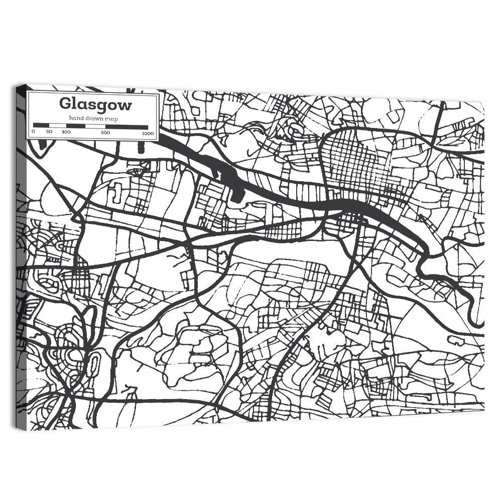 Glasgow City Map Wall Art, canvas print, landscape