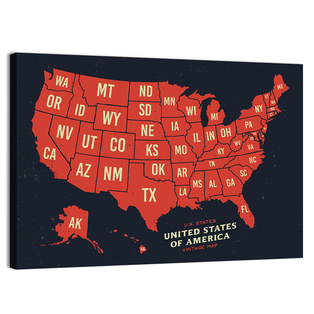 Vintage United States Map Wall Art, canvas print, landscape
