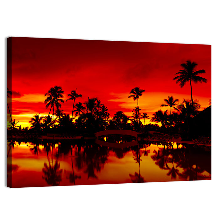Sunset Over Sea with Palm Silhouettes Wall Art as a canvas print