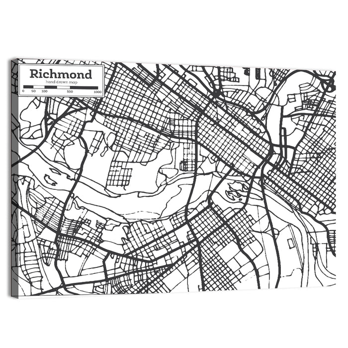Richmond City Grid Map Wall Art as a canvas print