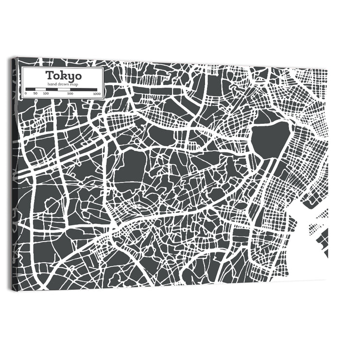 Tokyo City Map Wall Art as a canvas print