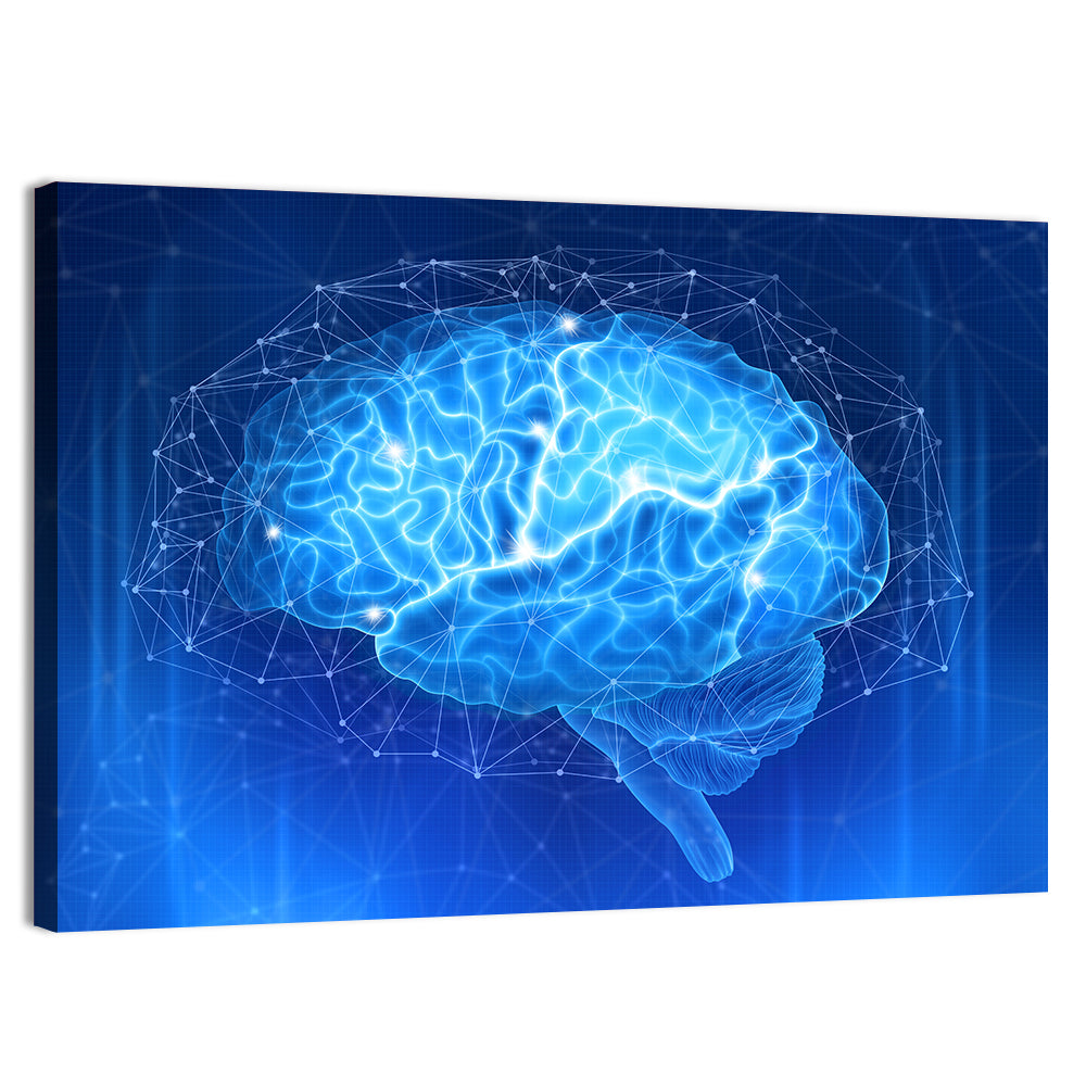 Human Brain Wireframe Close-up Wall Art