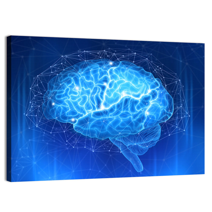 Human Brain Wireframe Close-up Wall Art as a canvas print