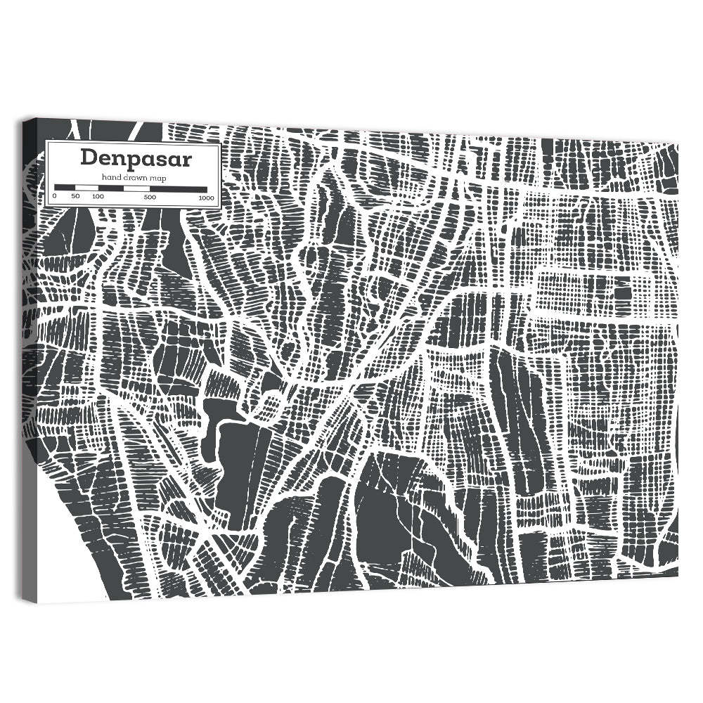 Denpasar Street Grid Map Wall Art