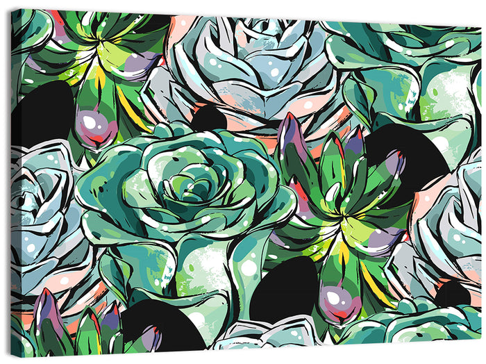 Turquoise Succulent Collage Wall Art as a canvas print