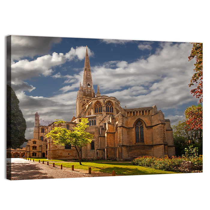Peterborough Cathedral Low Angle View Wall Art as a canvas print
