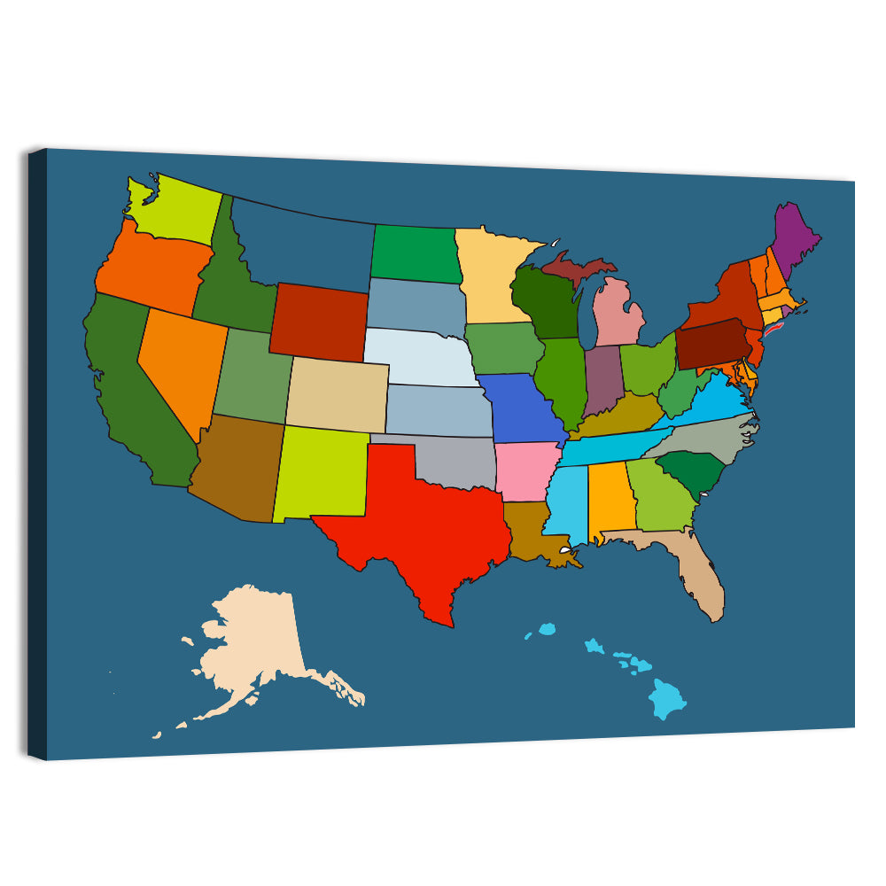Color-blocked United States Map Wall Art, canvas print, landscape