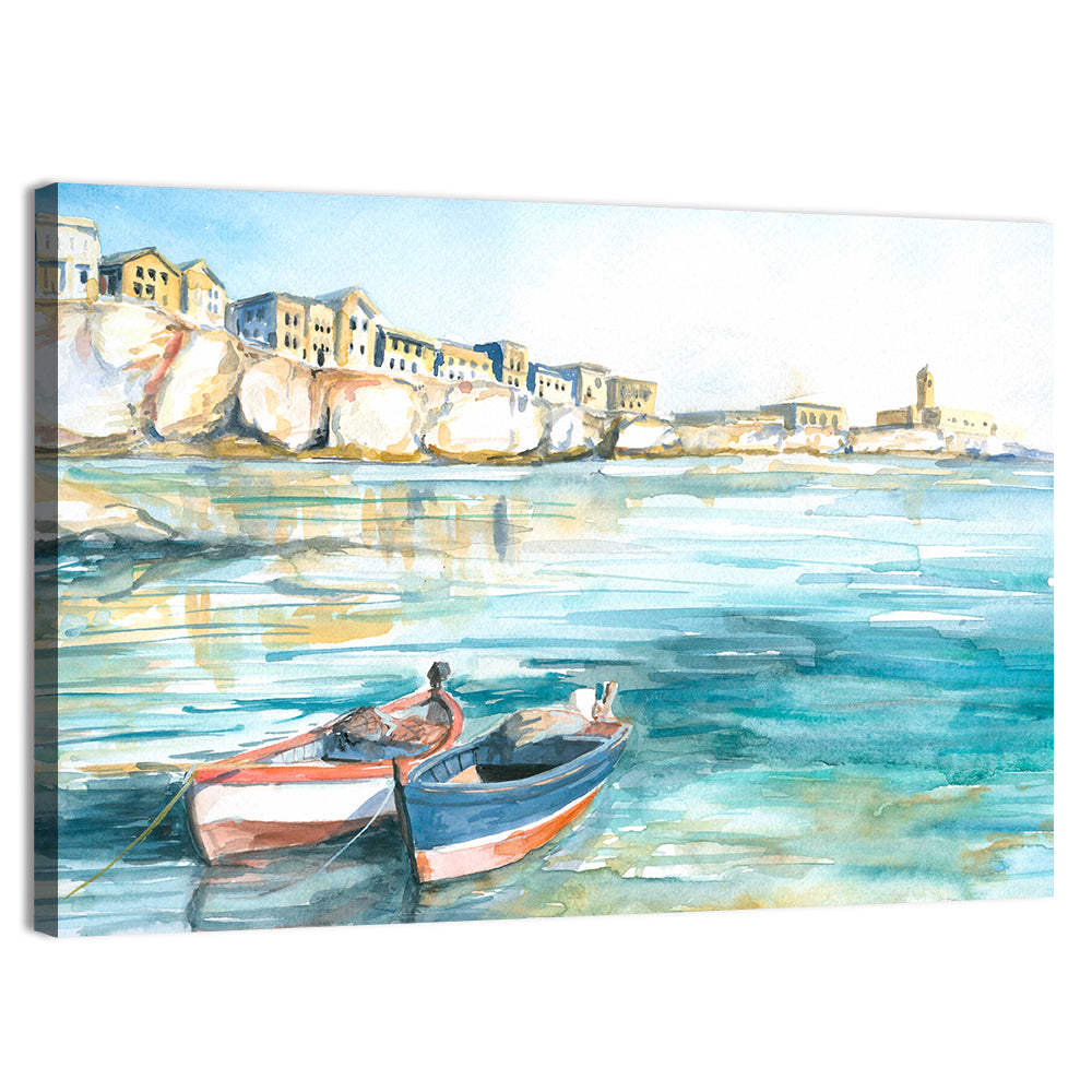 Two Boats Coastal Watercolor Wall Art, canvas print, landscape