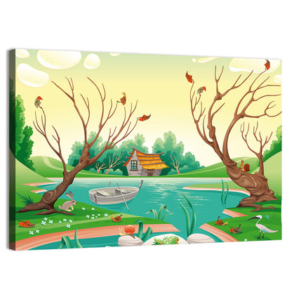 Scenic Village Illustration Wall Art