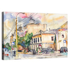 Sunlit City Street Watercolor Wall Art