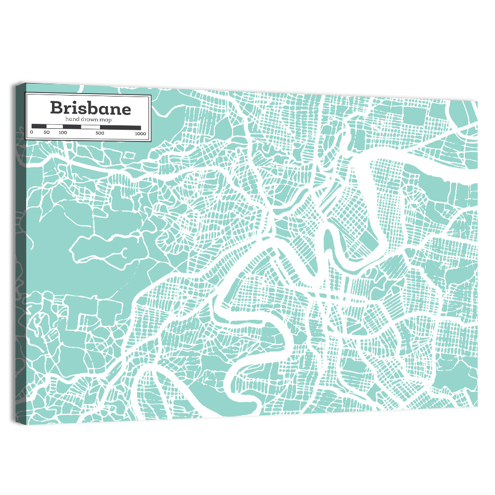 Brisbane City Map Wall Art, canvas print, landscape