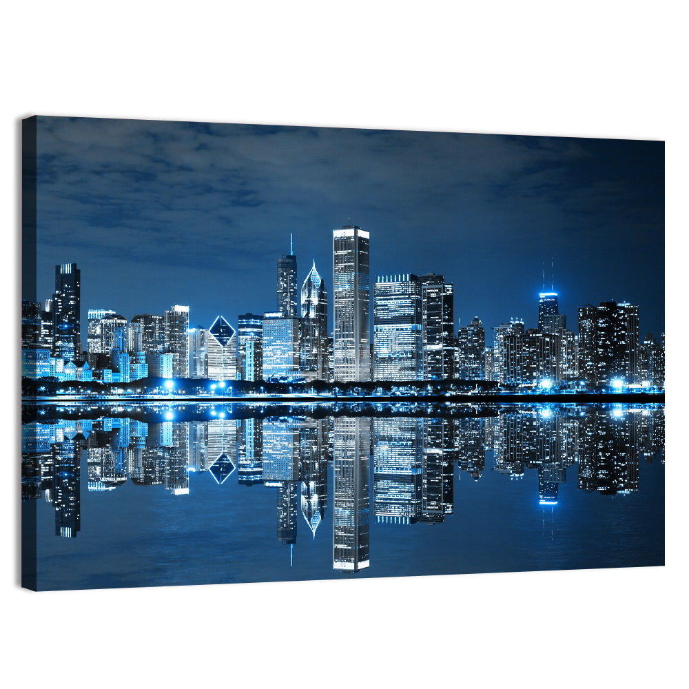 Chicago Skyline at Night Wall Art, canvas print, landscape