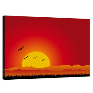 Birds Illustration At Sunset Wall Art