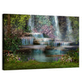 Multi-tier Jungle Waterfall with Pink Blossoms Wall Art