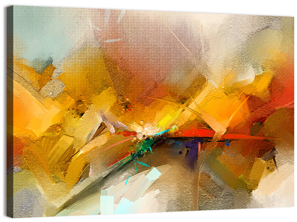 Gold and Teal Brushstroke Abstract Wall Art, canvas print, landscape