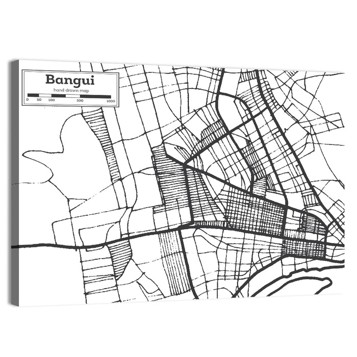 Bangui Street Grid Map Wall Art as a canvas print