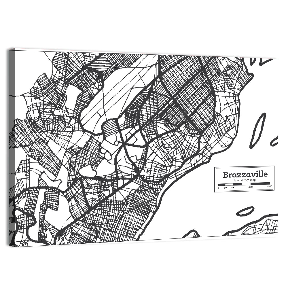 Brazzaville Hand-drawn Map Wall Art, canvas print, landscape