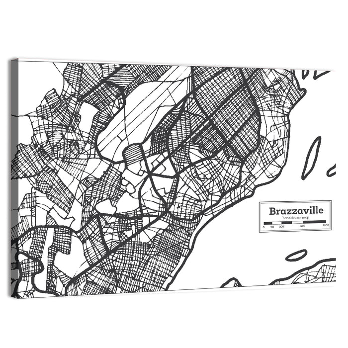 Brazzaville Hand-drawn Map Wall Art as a canvas print