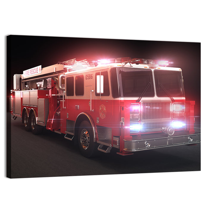 Fire Rescue Truck at Night Wall Art as a canvas print