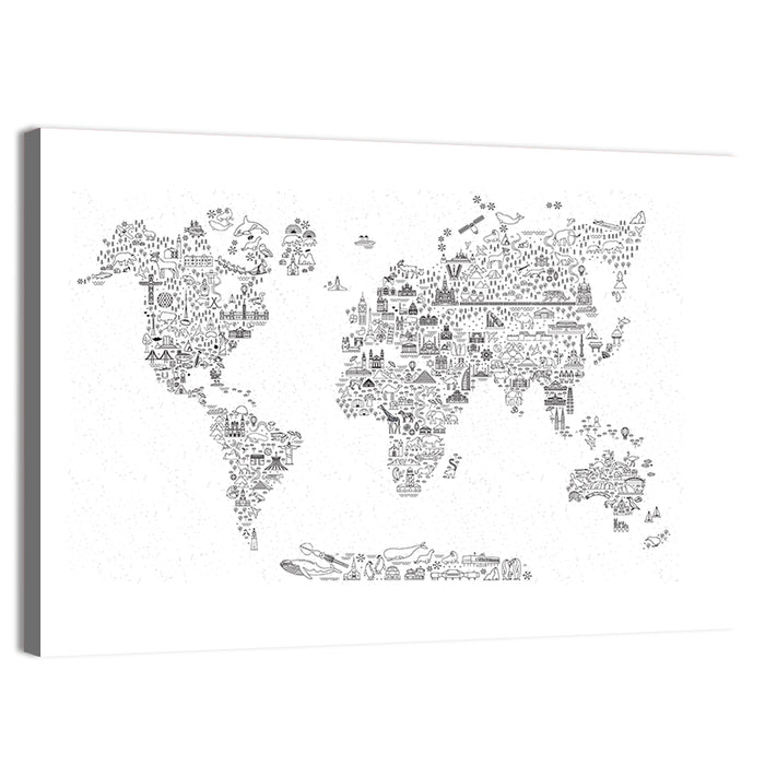 World Map of Travel Icons Wall Art as a canvas print