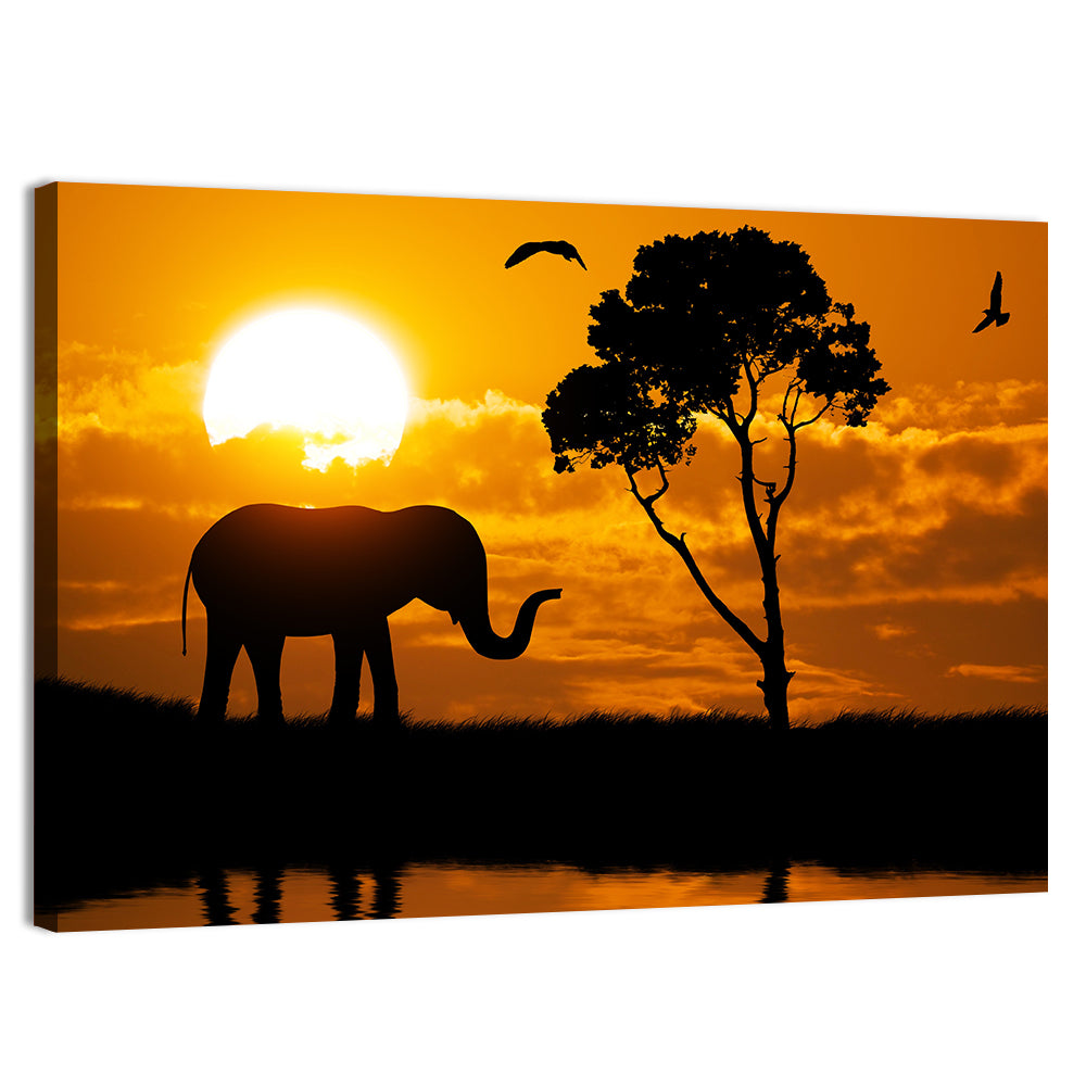 Sunset Elephant Silhouette Wall Art