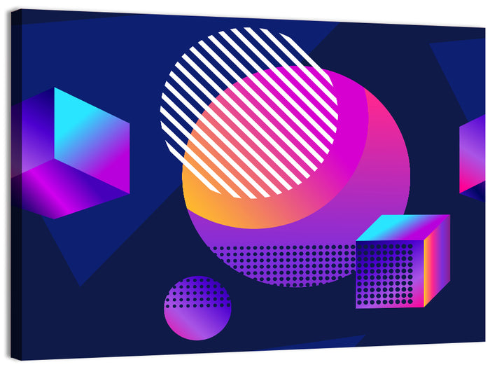 Isometric Shapes in Blue and Purple Wall Art as a canvas print