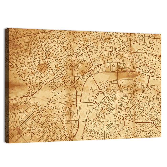 Vintage London City Map Wall Art as a canvas print