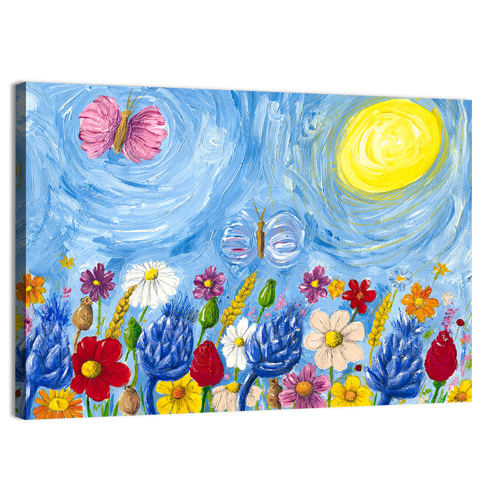 Sunlit Wildflower Meadow with Butterflies Wall Art