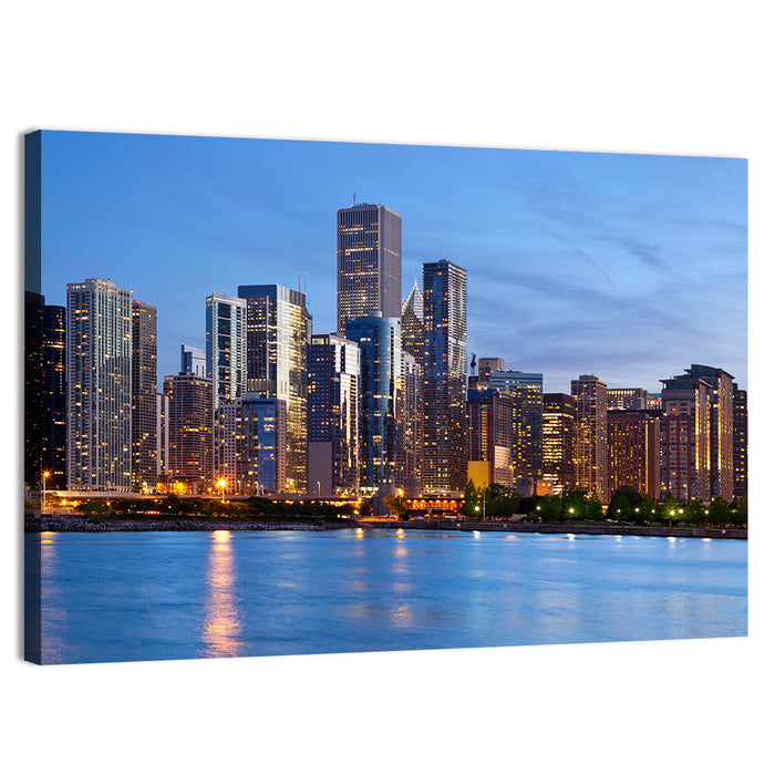 Chicago Skyline at Dusk Wall Art as a canvas print