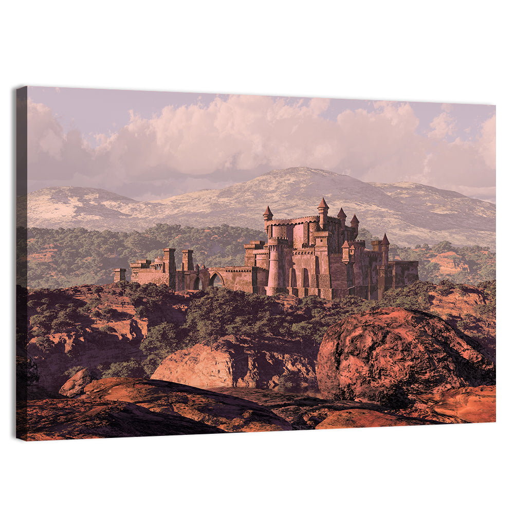 Medieval Fortress on Rocky Plateau Wall Art, canvas print, landscape