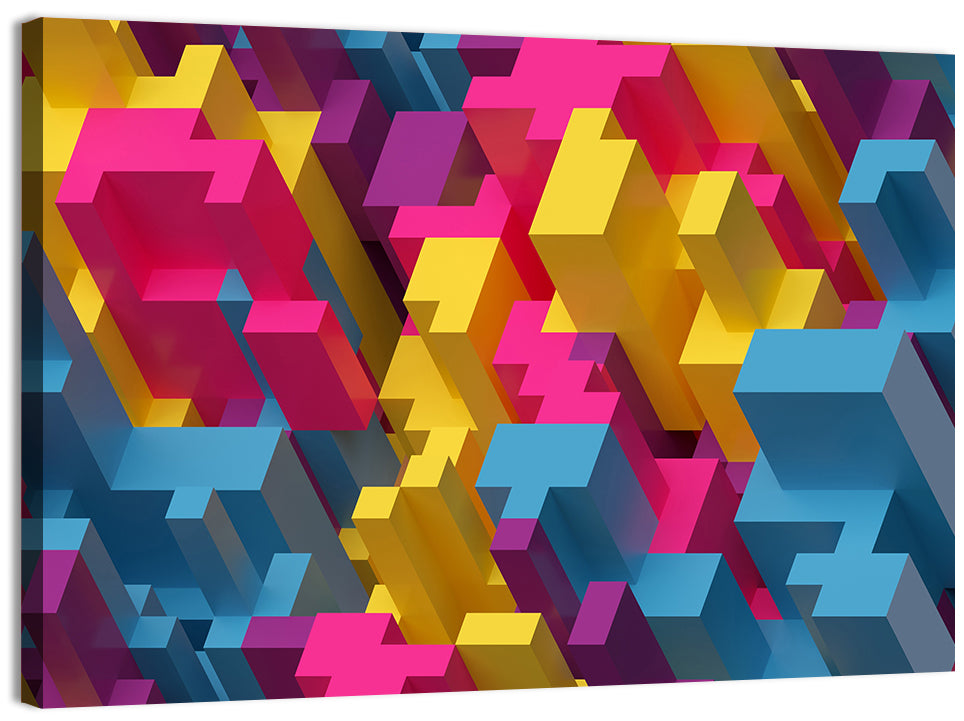 Isometric Voxel Cluster Wall Art, canvas print, landscape