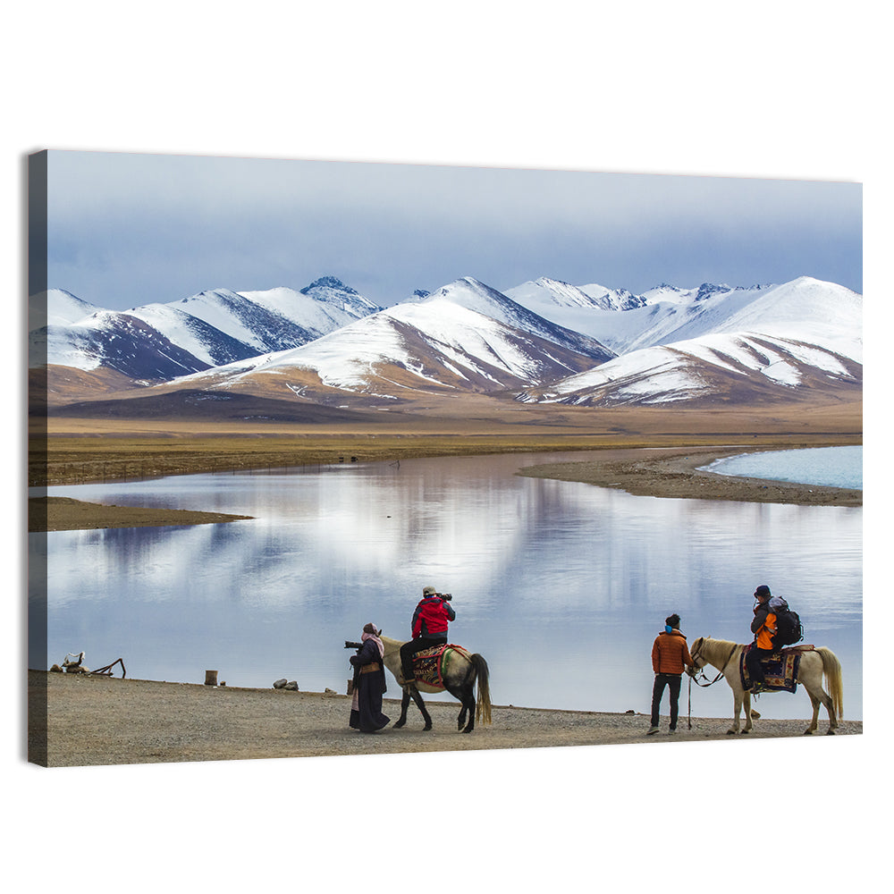 Namco Lake with Horse Riders Wall Art, canvas print, landscape
