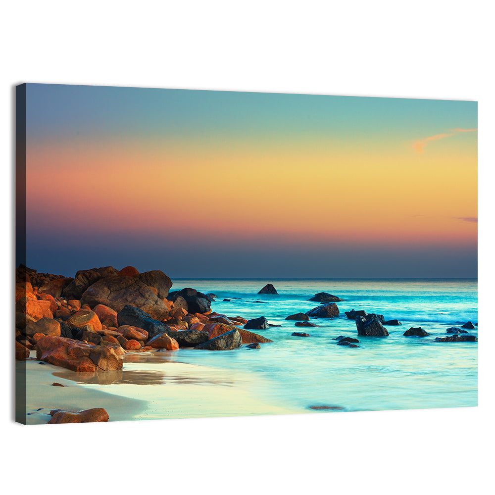Sunset Over Volcanic Shoreline Wall Art, canvas print, landscape