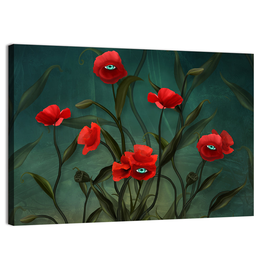 Surreal Poppies with Eyes Wall Art, canvas print, landscape
