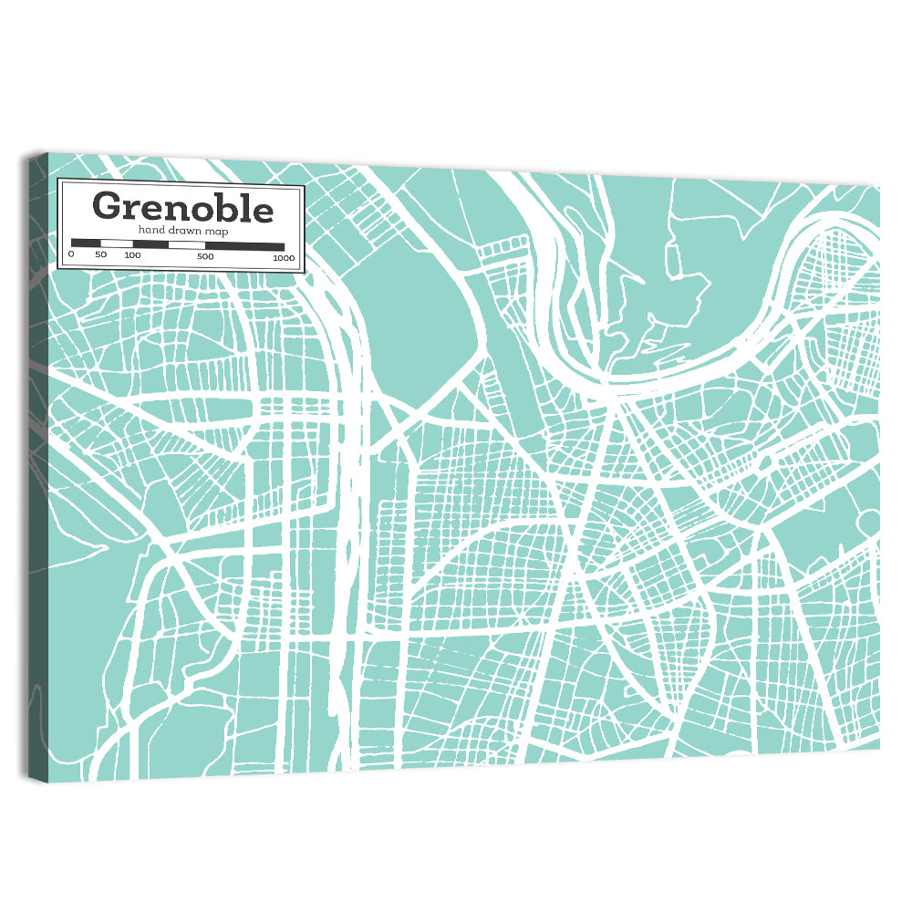 Grenoble City Map Wall Art, canvas print, landscape